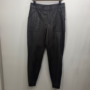 Spanx Black Faux leather jogger pants size XL.